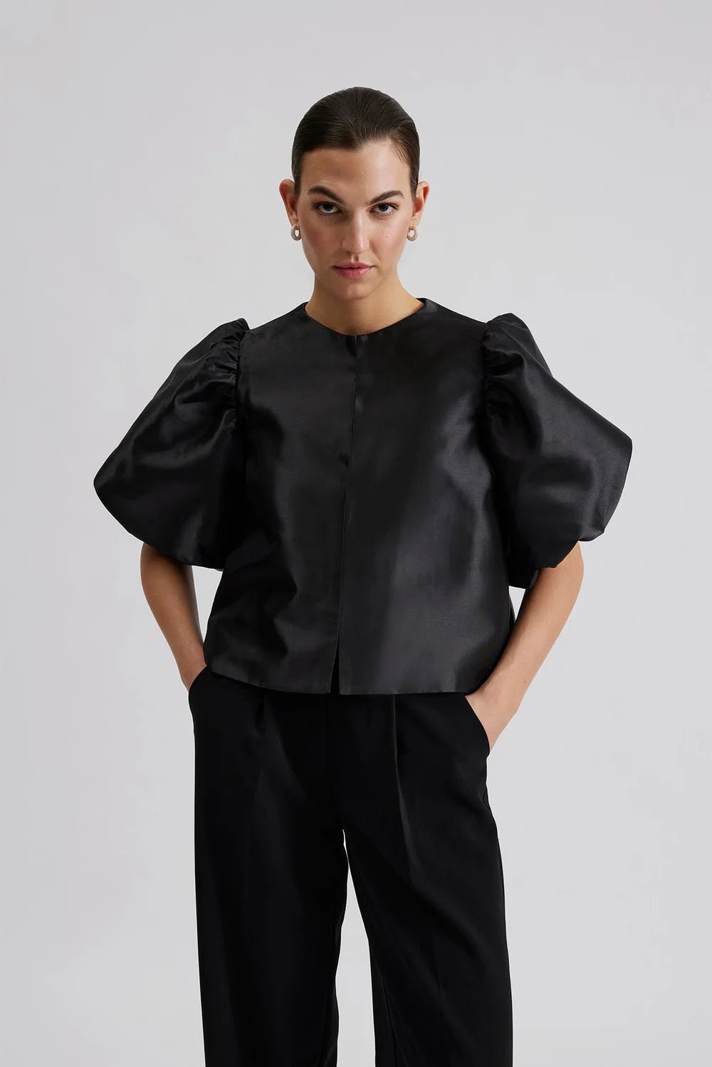 Cleo Puff Sleeve Blus - Svart