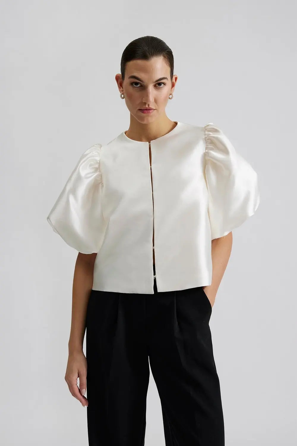 Cleo Puff Sleeve Blus - Elfenbensvit