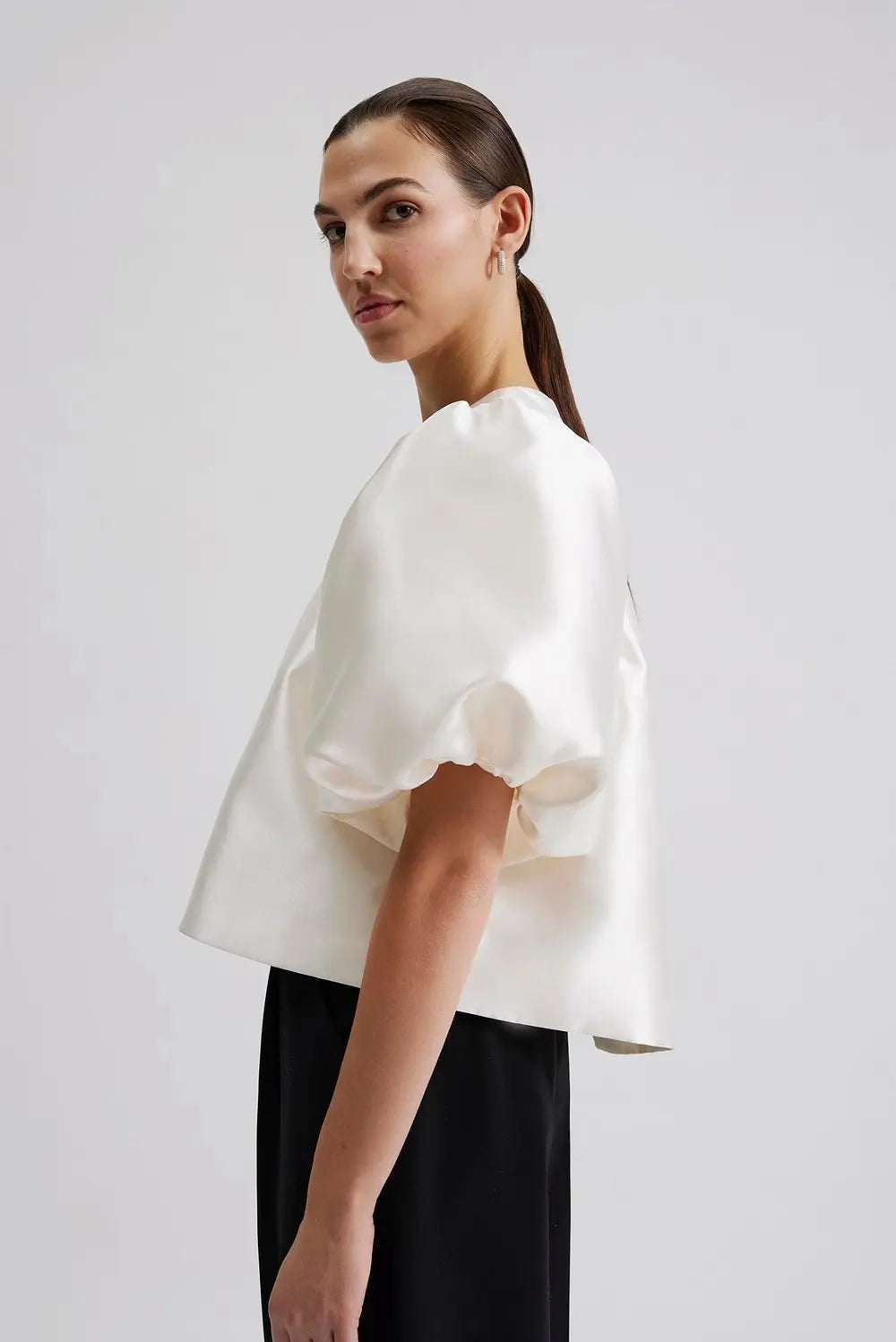 Cleo Puff Sleeve Blus - Elfenbensvit