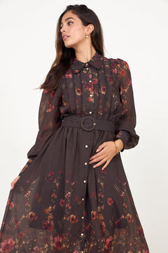 Yasromantica Ls Long Dress - Show - Chicory Coffee Romantica Aop