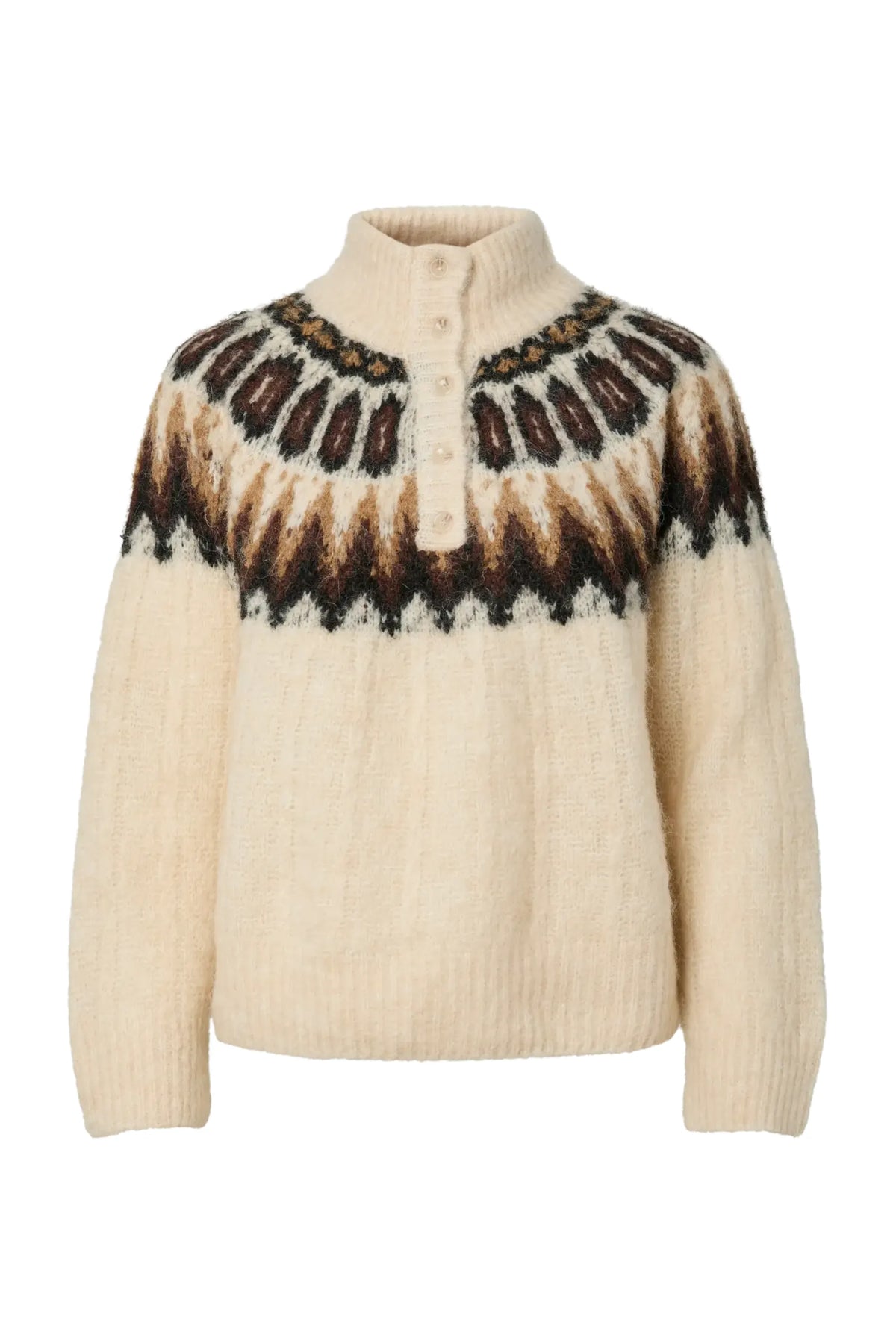 Yasdomina Ls Wool Blend Knit Pullover - Wood Ash W. Dijon/Shaved Chocolate