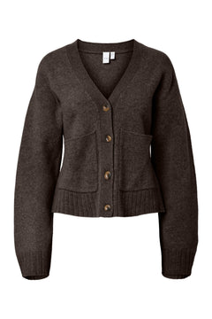 Yasemila Ls Wool Knit Cardigan - Coffee Bean Melange