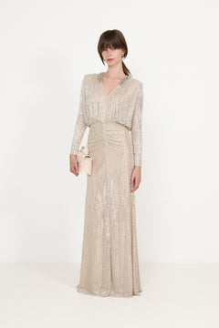 Champagne Rhinestone Embellished Maxi Dress - Champagne