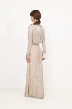 Champagne Rhinestone Embellished Maxi Dress - Champagne