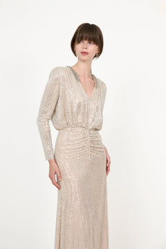 Champagne Rhinestone Embellished Maxi Dress - Champagne