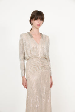 Champagne Rhinestone Embellished Maxi Dress - Champagne