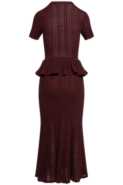 Burgundy Pointelle Peplum Knit Midi Dress - Burgundy