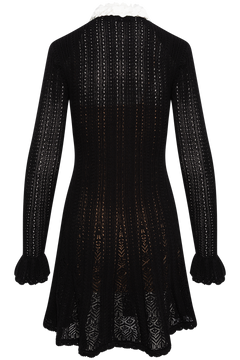 Black Flower Trim Knit Mini Dress - Black