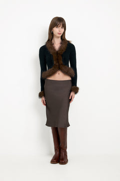 Black Faux Fur Knit Cardigan - Black
