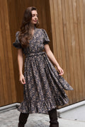Grete Cord Midi Dress - Navy Flower
