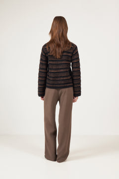 Olivia Wool Polo Sweater - Brown Stripe