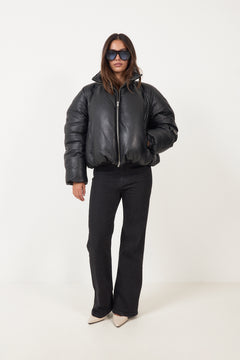 Berry Padded Leather Jacket - Black