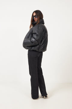 Berry Padded Leather Jacket - Black