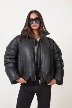Berry Padded Leather Jacket - Black