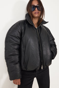 Berry Padded Leather Jacket - Black