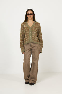 Kate Check Cardigan - Green Mix
