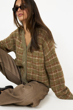 Kate Check Cardigan - Green Mix