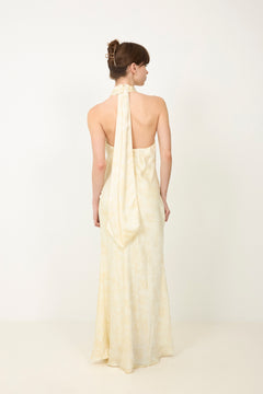 Fiona Pattern Satin Dress - Light Yellow