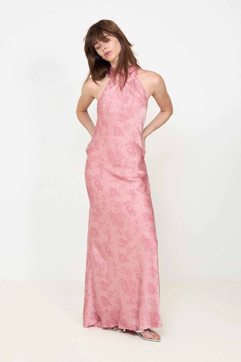 Fiona Pattern Satin Dress - Light Pink