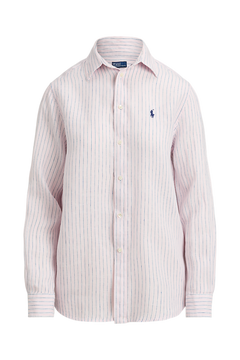 Classic Fit Striped Linen Shirt - 1994AF Hint Of Pink-White