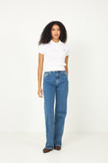 Cable-Knit Cotton Cropped Polo Shirt - Vit