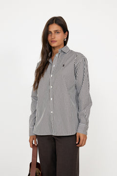 Ls Rmsy St-Long Sleeve-Blouse - Dark Brown White