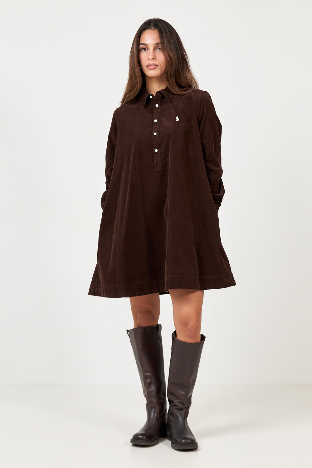 Woven-A Line-Dresses - Dark Brown