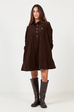 Woven-A Line-Dresses - Dark Brown