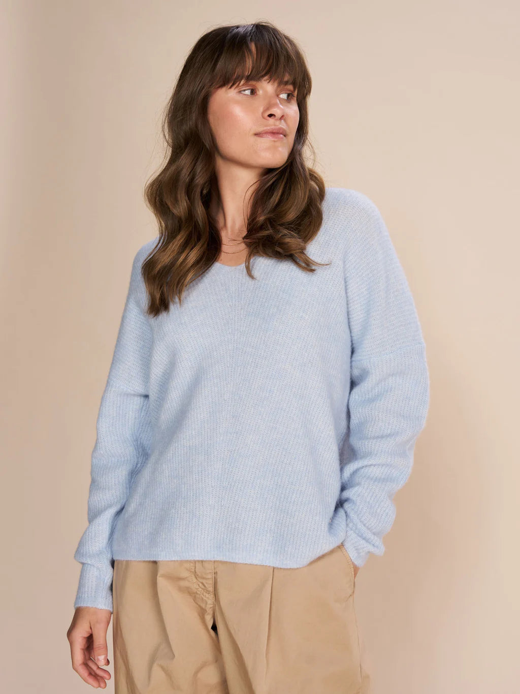 Thora V-Neck Knit - Cashmere Blue