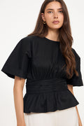 Annegret Poplin Blus - Svart