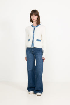 Zelma Knit Denim Cardigan - Off White