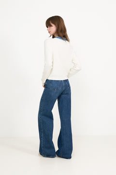 Zelma Knit Denim Cardigan - Off White