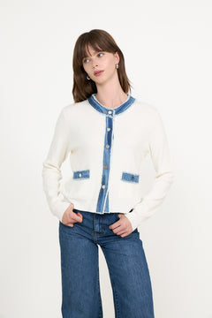 Zelma Knit Denim Cardigan - Off White