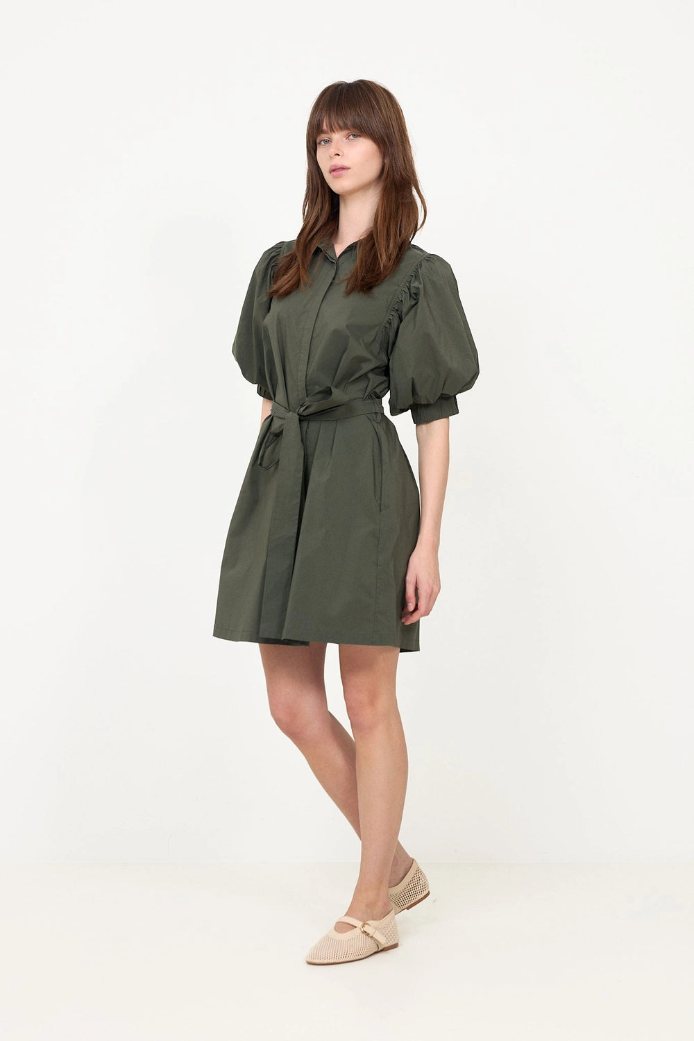 Serene Poplin Dress - Army