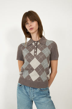 Gia Check Knit Blouse - Dark Taupe