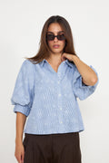 Etta Flower Stripe Shirt - Ljusblå