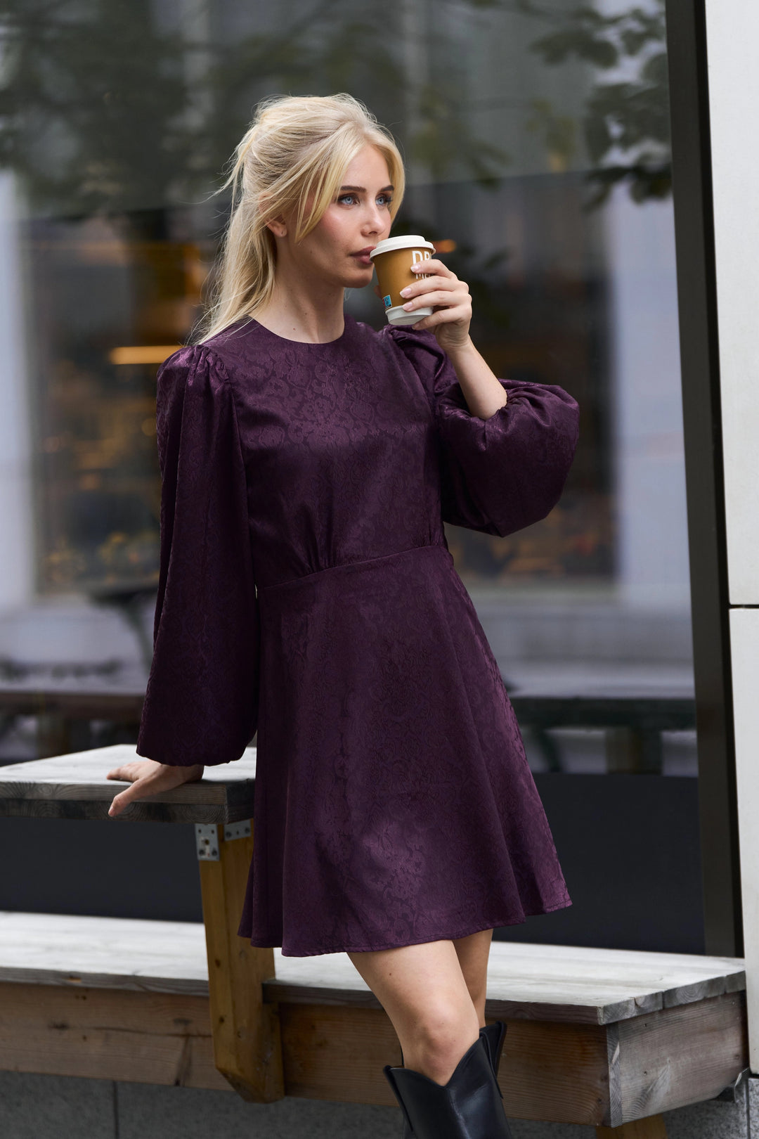Edda Short Pattern Dress - Plum