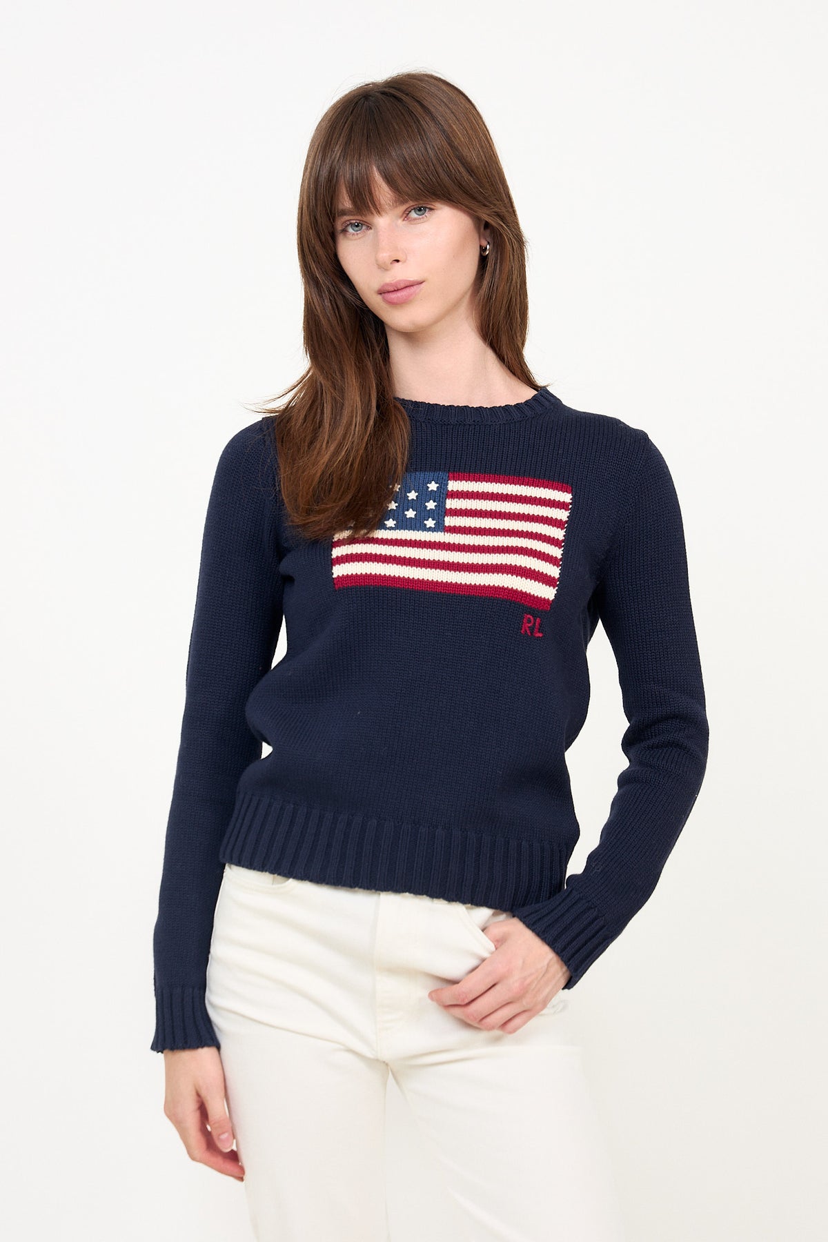 Flag Cn-Long Sleeve-Pullover - Marinblå