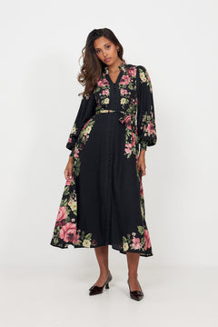Benedicte Linen Midi Dress - Dark Pink