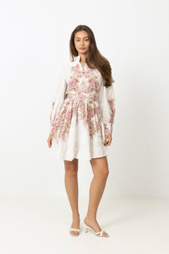 Liv Linen Mini Dress - Off-White / Pink