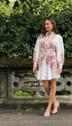 Liv Linen Mini Dress - Off-White / Pink