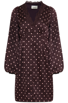 Agni Satin Lace Dot Dress - Aubergine