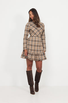 Lena Check Mini Dress - Brown Check