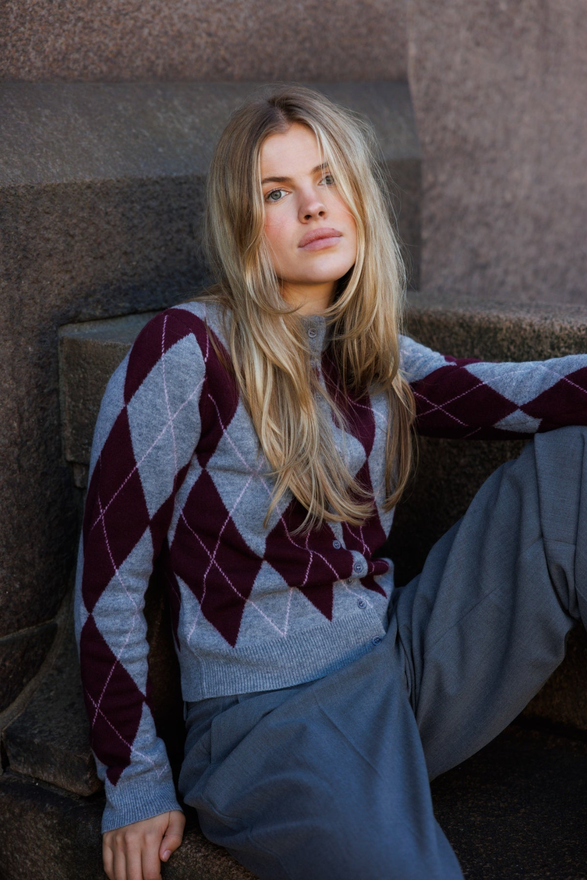 Jane Argyle Wool Cardigan - Bordeaux
