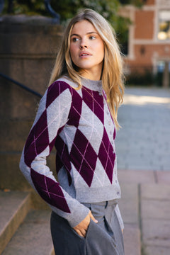 Jane Argyle Wool Cardigan - Bordeaux