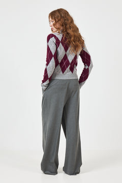 Jane Argyle Wool Cardigan - Bordeaux