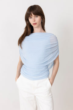 Cottuna Drapy Mesh Top - Light Blue