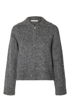 Anjuli Ls Knit Half Zip - Medium Grey Melange