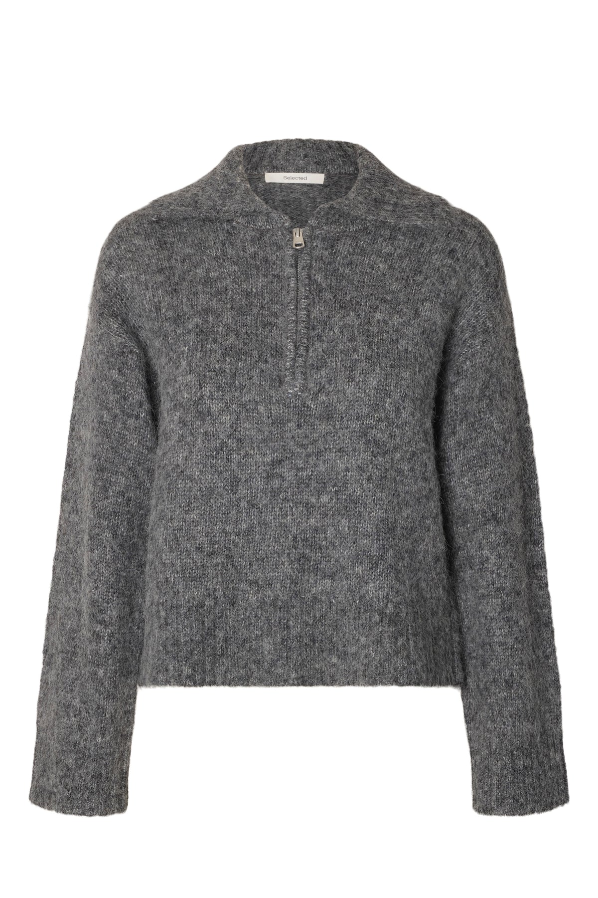 Selected Anjuli Stickad Tröja Half Zip - Medium Grey Melange