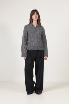Anjuli Ls Knit Half Zip - Medium Grey Melange